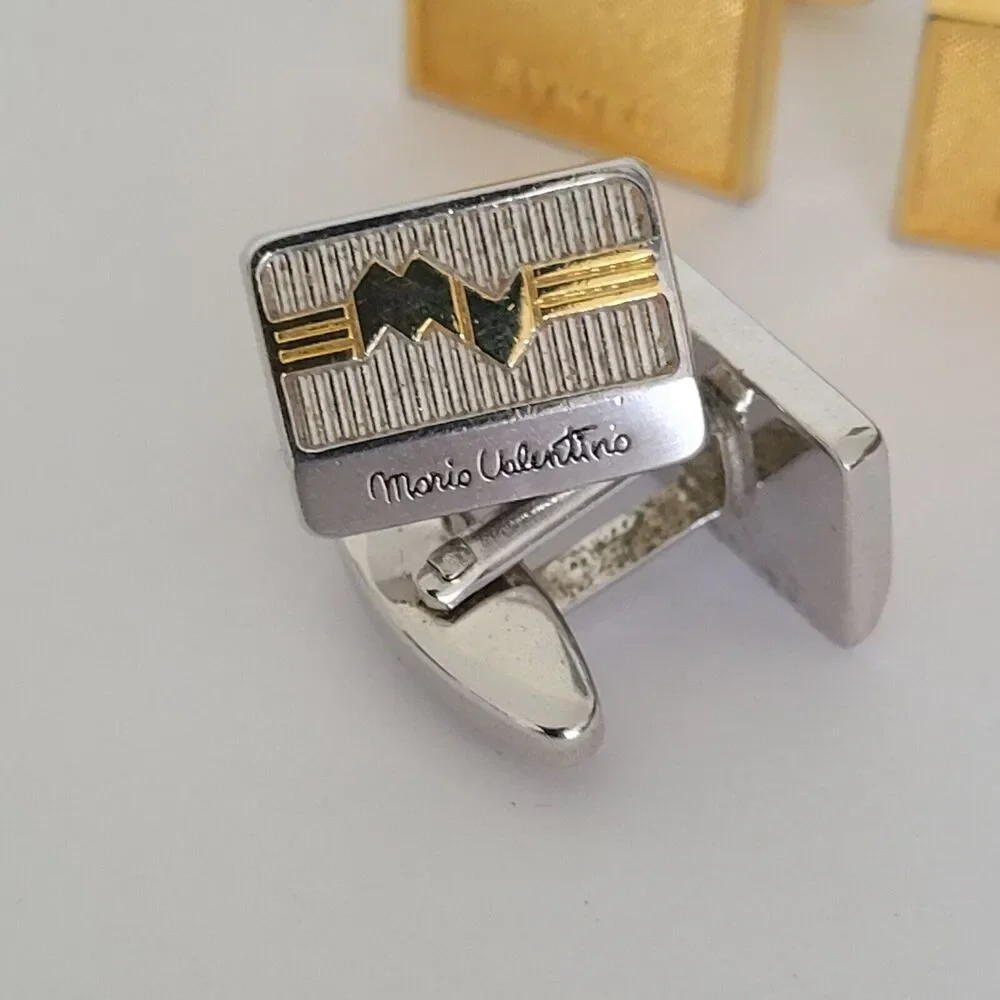 Pierre‎ Cardin Rykiel Valentino Gold Silver Black Tone Logo Cufflinks Lot Of 3